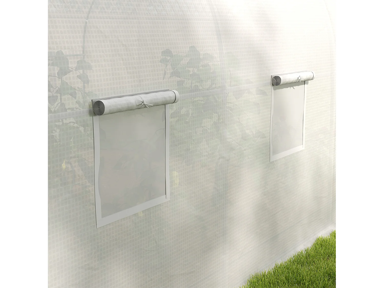 Serra a tunnel con 6 finestrelle e porta a rullo in acciaio pe bianco