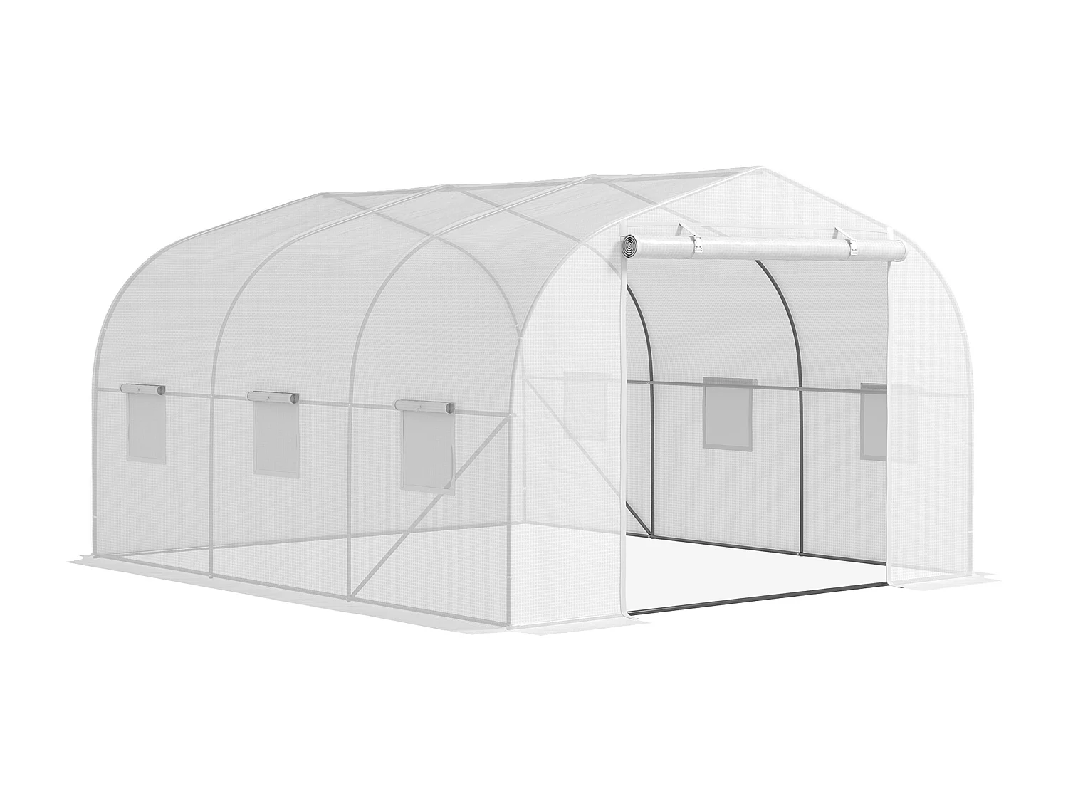 Serra a tunnel con 6 finestrelle e porta a rullo in acciaio pe bianco