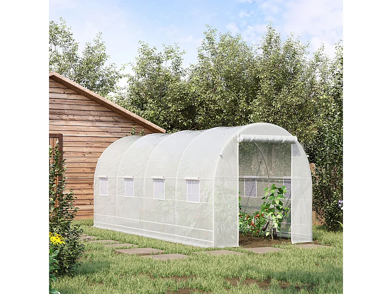 Serra da giardino a tunnel 5x2x2m in metallo e pe bianco