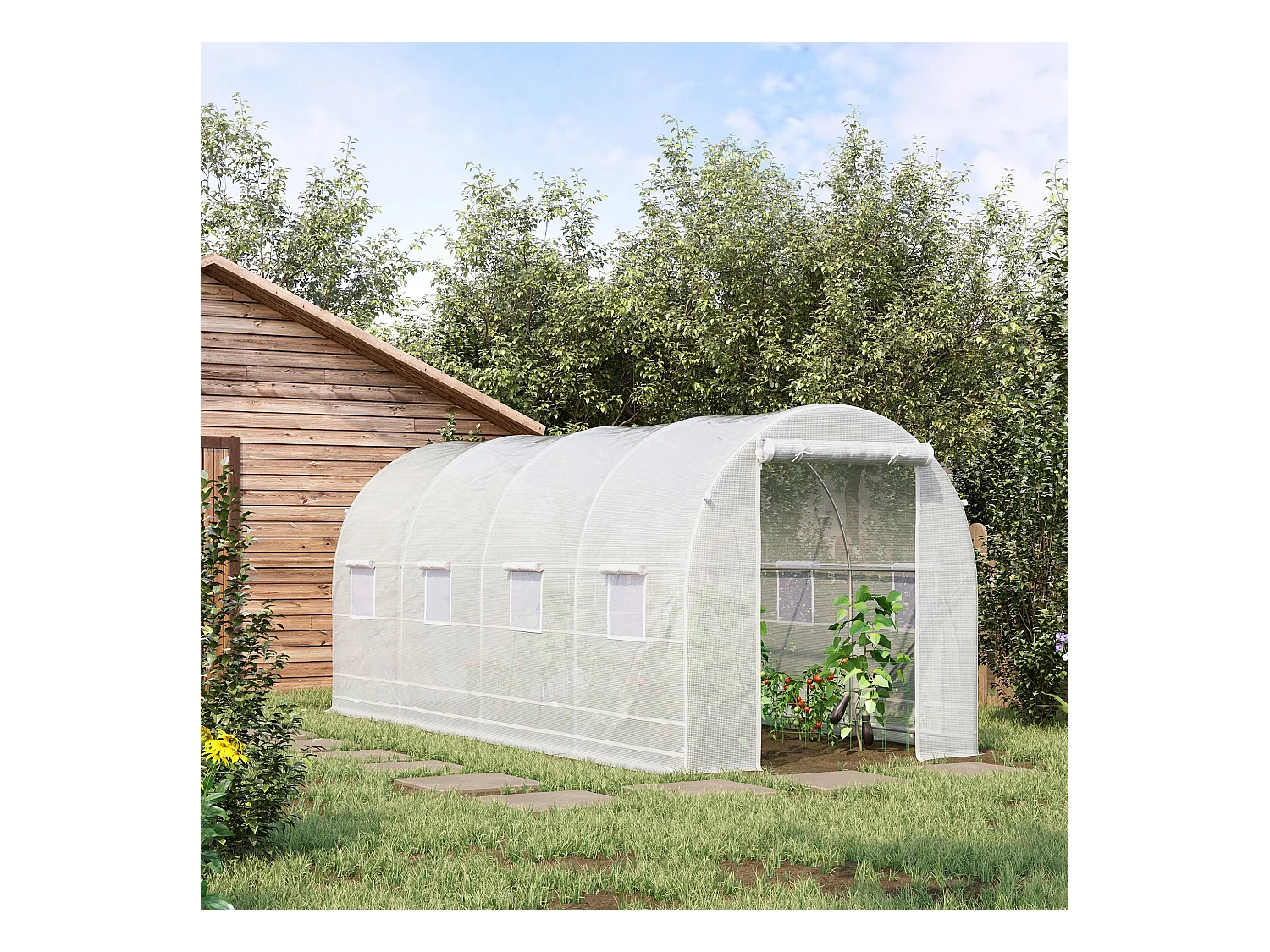 Serra da giardino a tunnel 5x2x2m in metallo e pe bianco