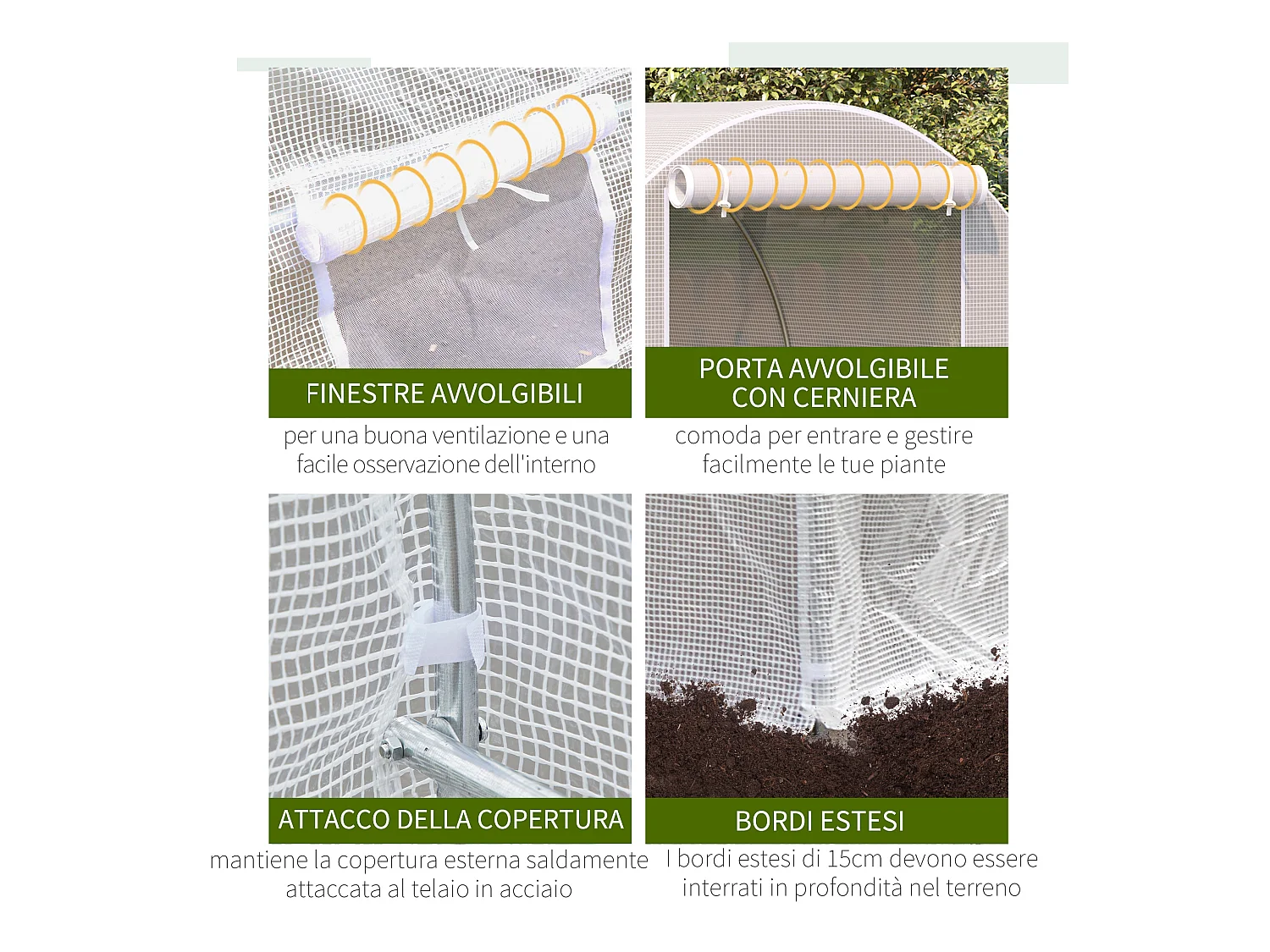 Serra da giardino a tunnel 5x2x2m in metallo e pe bianco