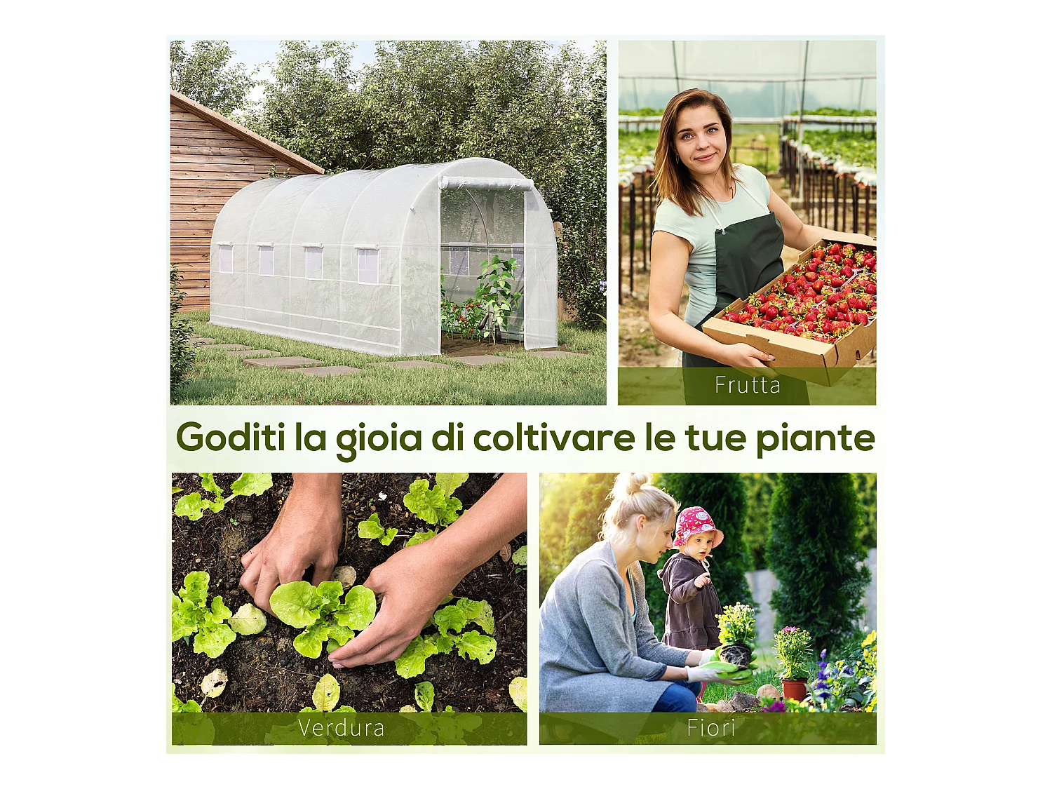 Serra da giardino a tunnel 5x2x2m in metallo e pe bianco