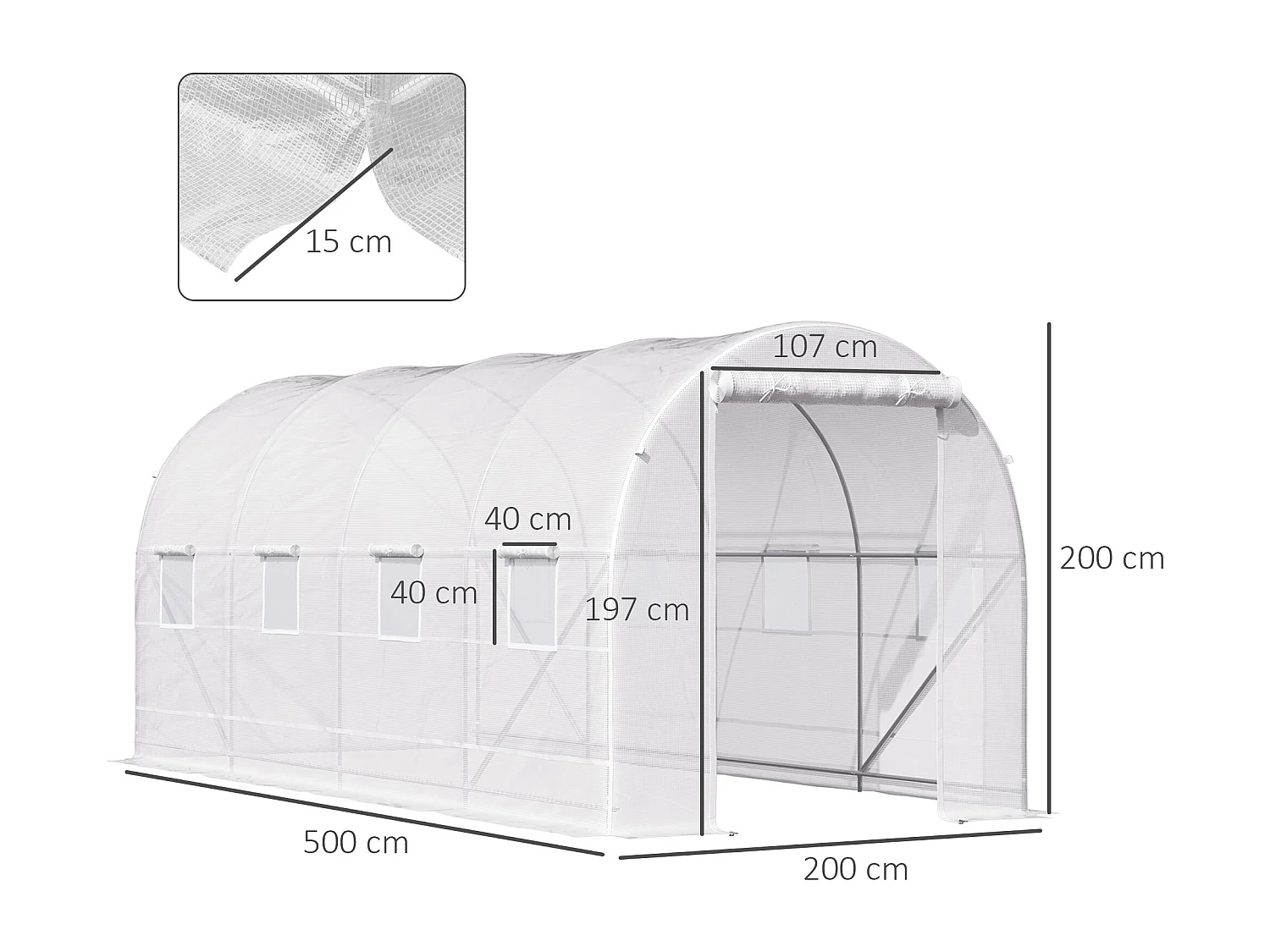 Serra da giardino a tunnel 5x2x2m in metallo e pe bianco