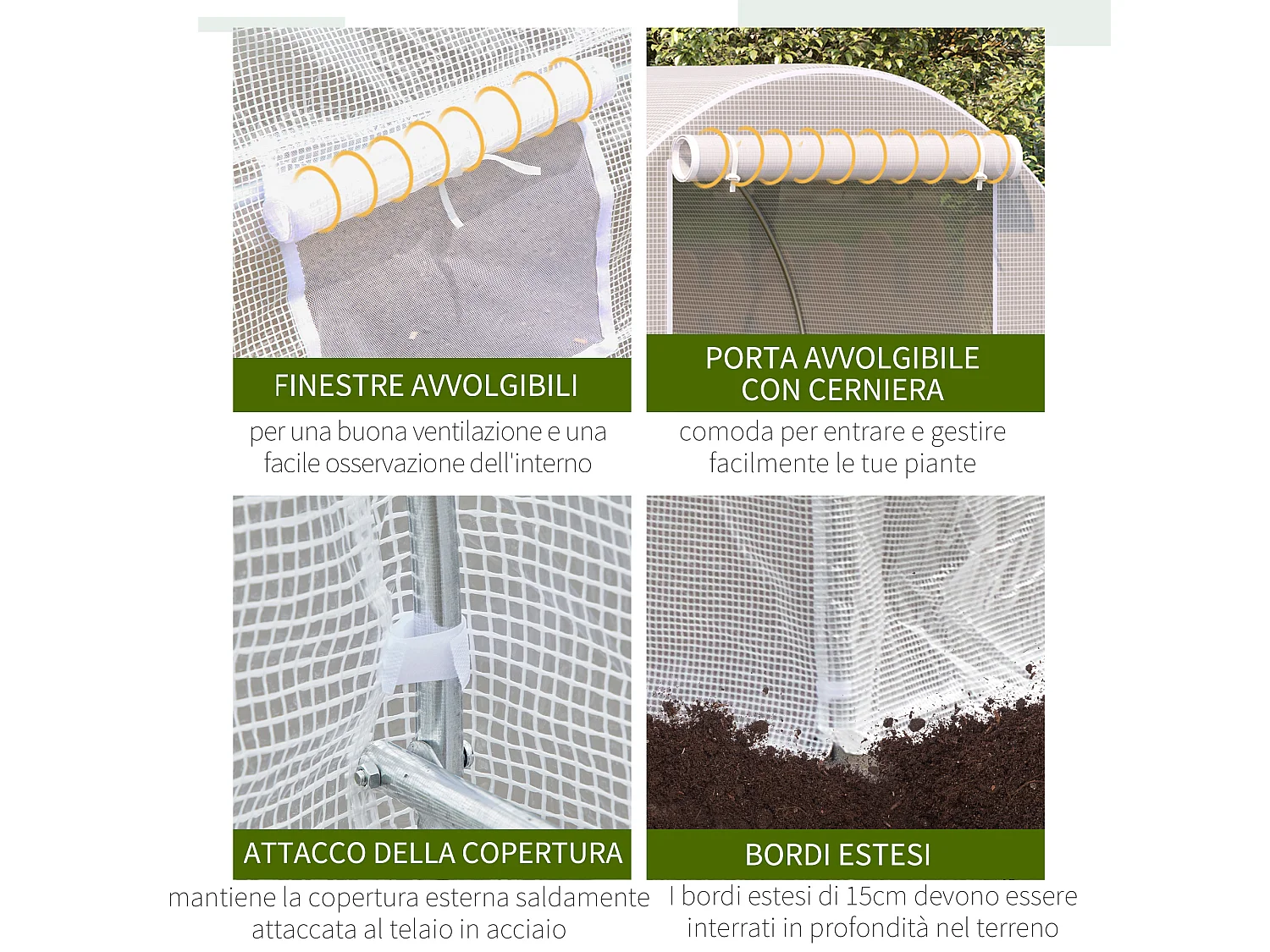 Serra da giardino a tunnel 5x2x2m in metallo e pe bianco