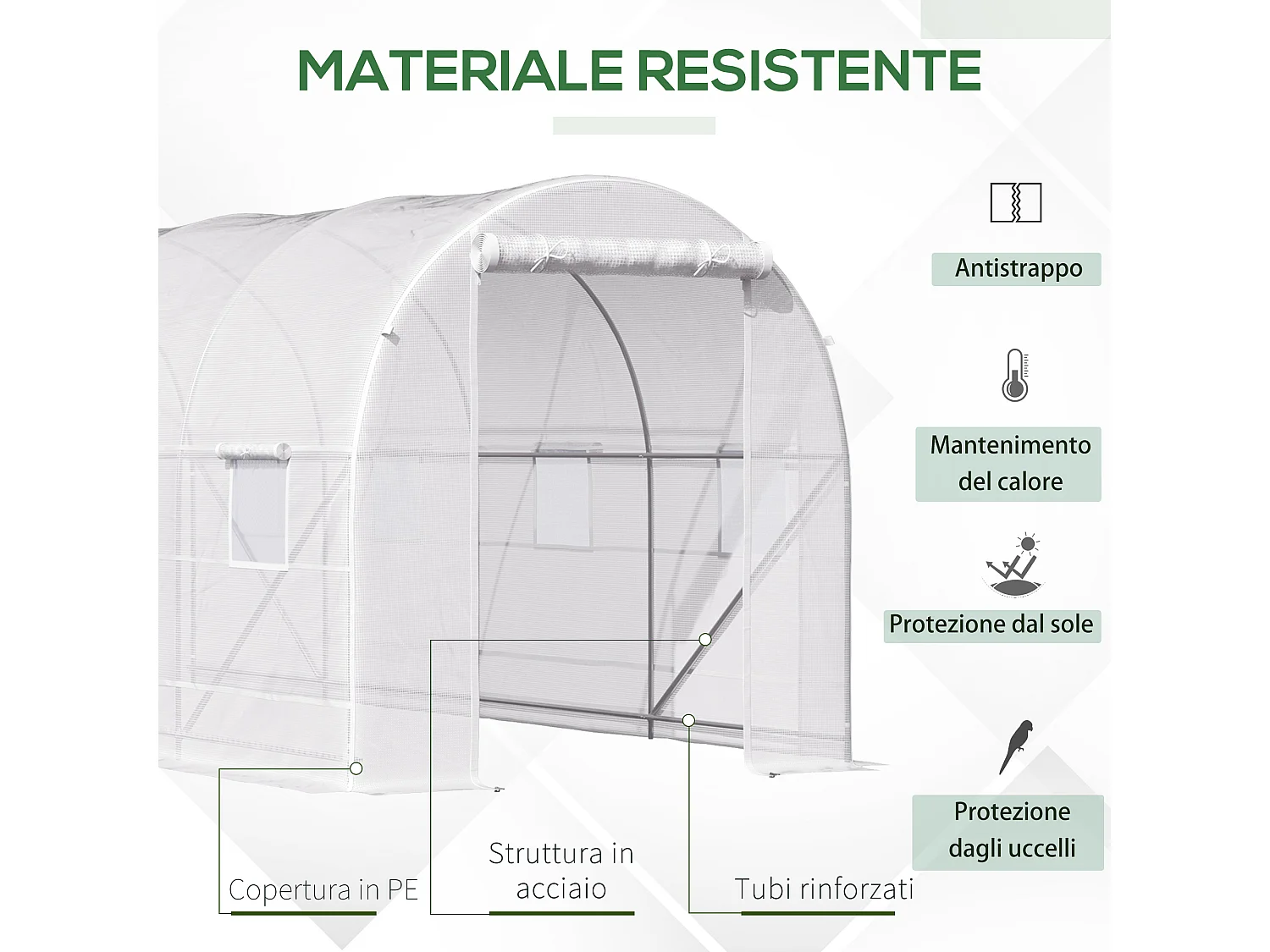 Serra da giardino a tunnel 5x2x2m in metallo e pe bianco