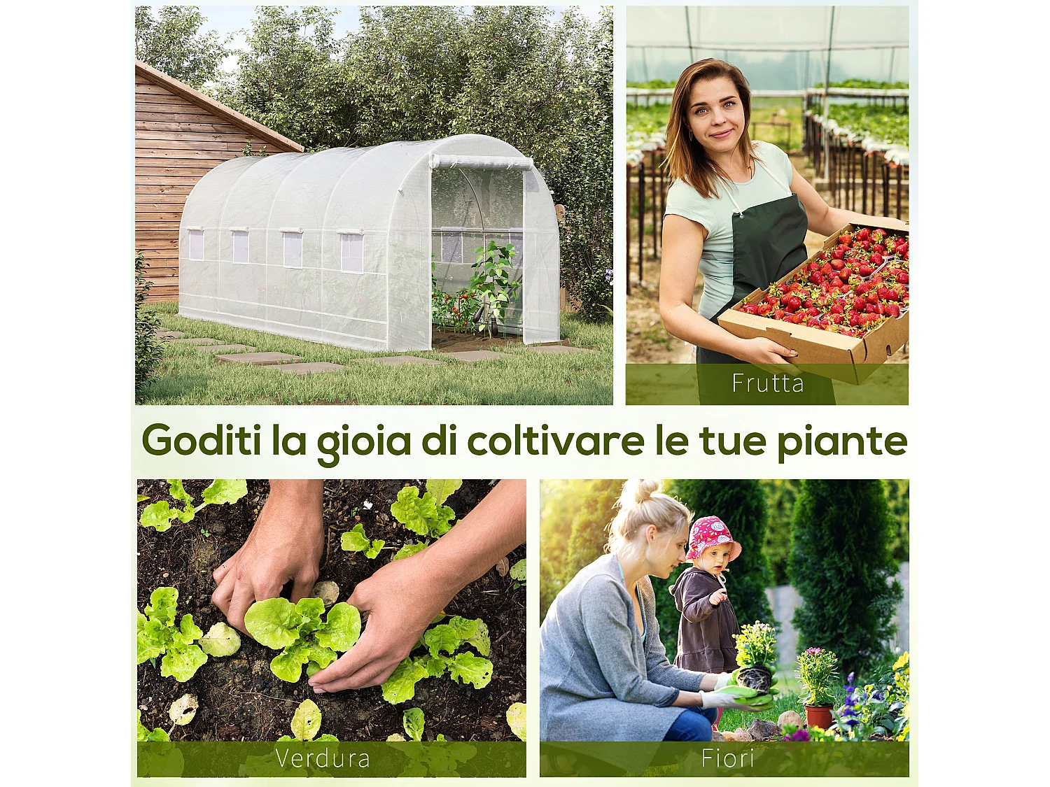 Serra da giardino a tunnel 5x2x2m in metallo e pe bianco