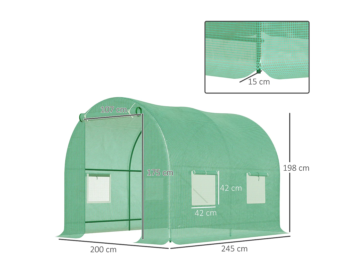 Serra da giardino a tunnel in acciaio e pe 2.5x2x2m