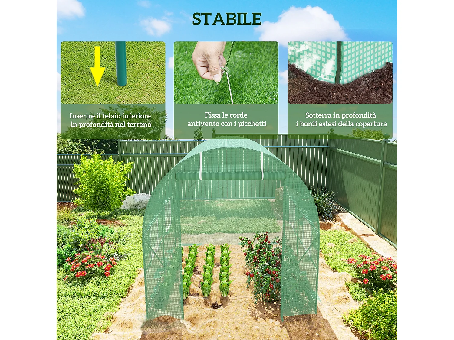 Serra da giardino a tunnel in acciaio e pe 2.5x2x2m