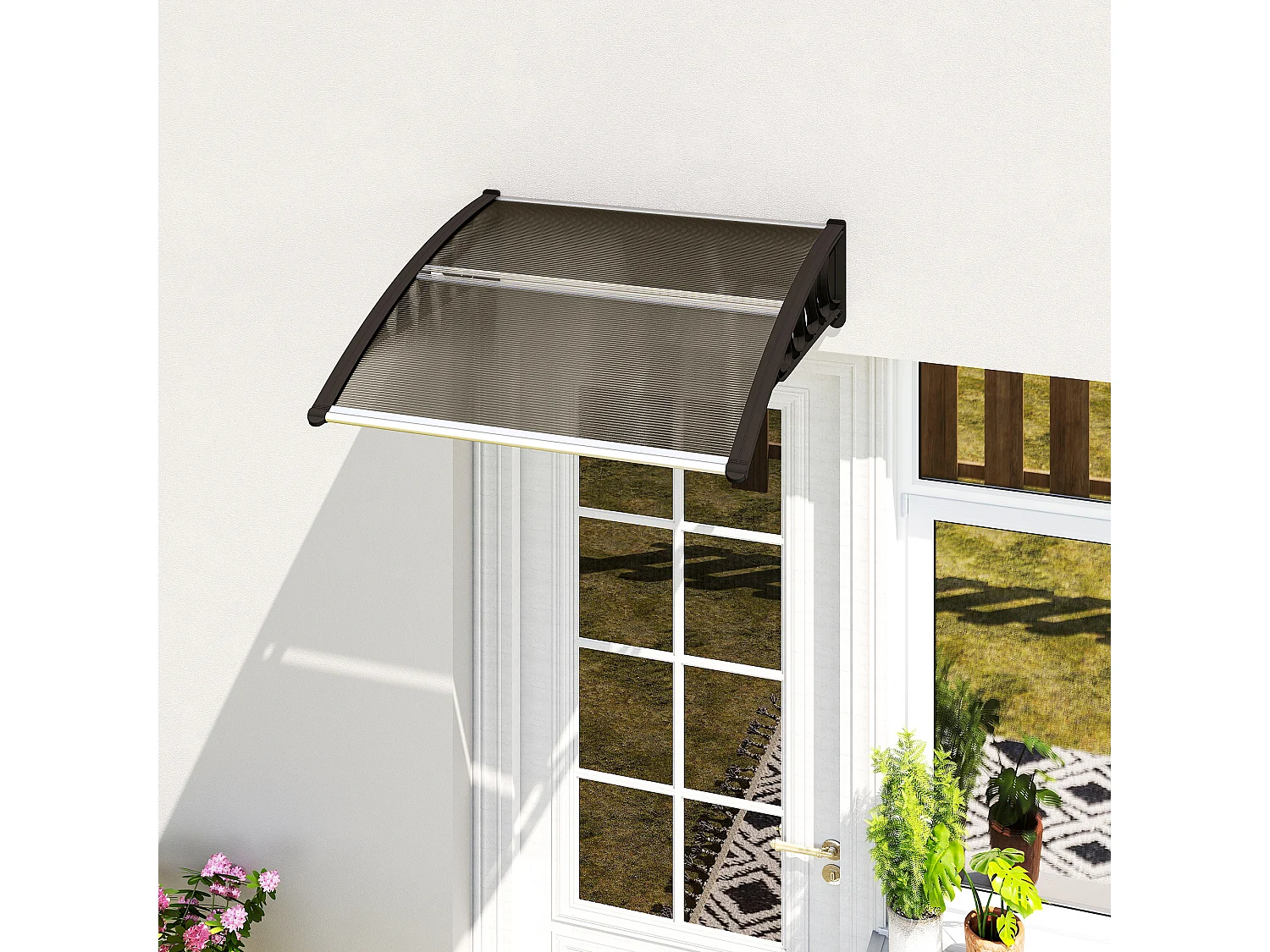 Pensilina policarbonato da esterno 103x96.5x27cm marrone