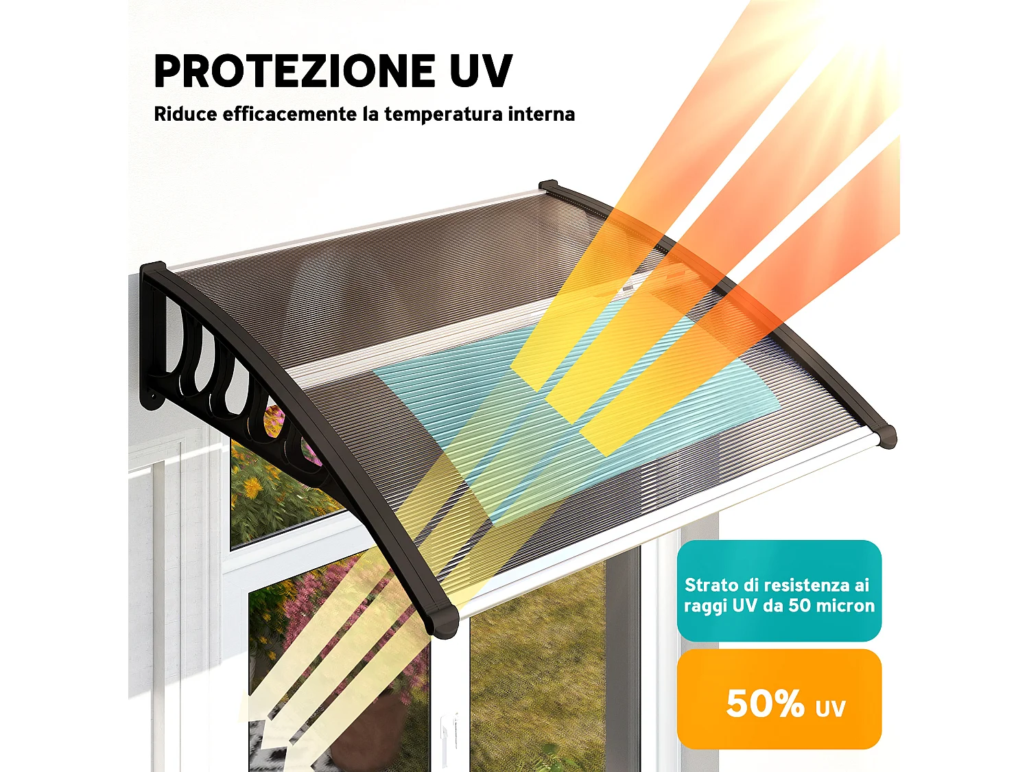 Pensilina policarbonato da esterno 103x96.5x27cm marrone