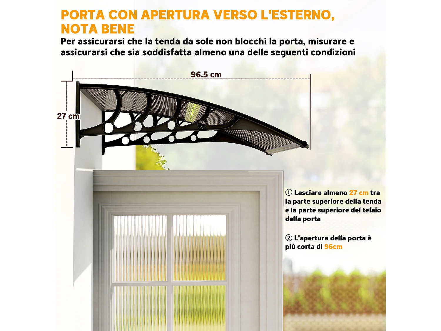 Pensilina policarbonato da esterno 103x96.5x27cm marrone