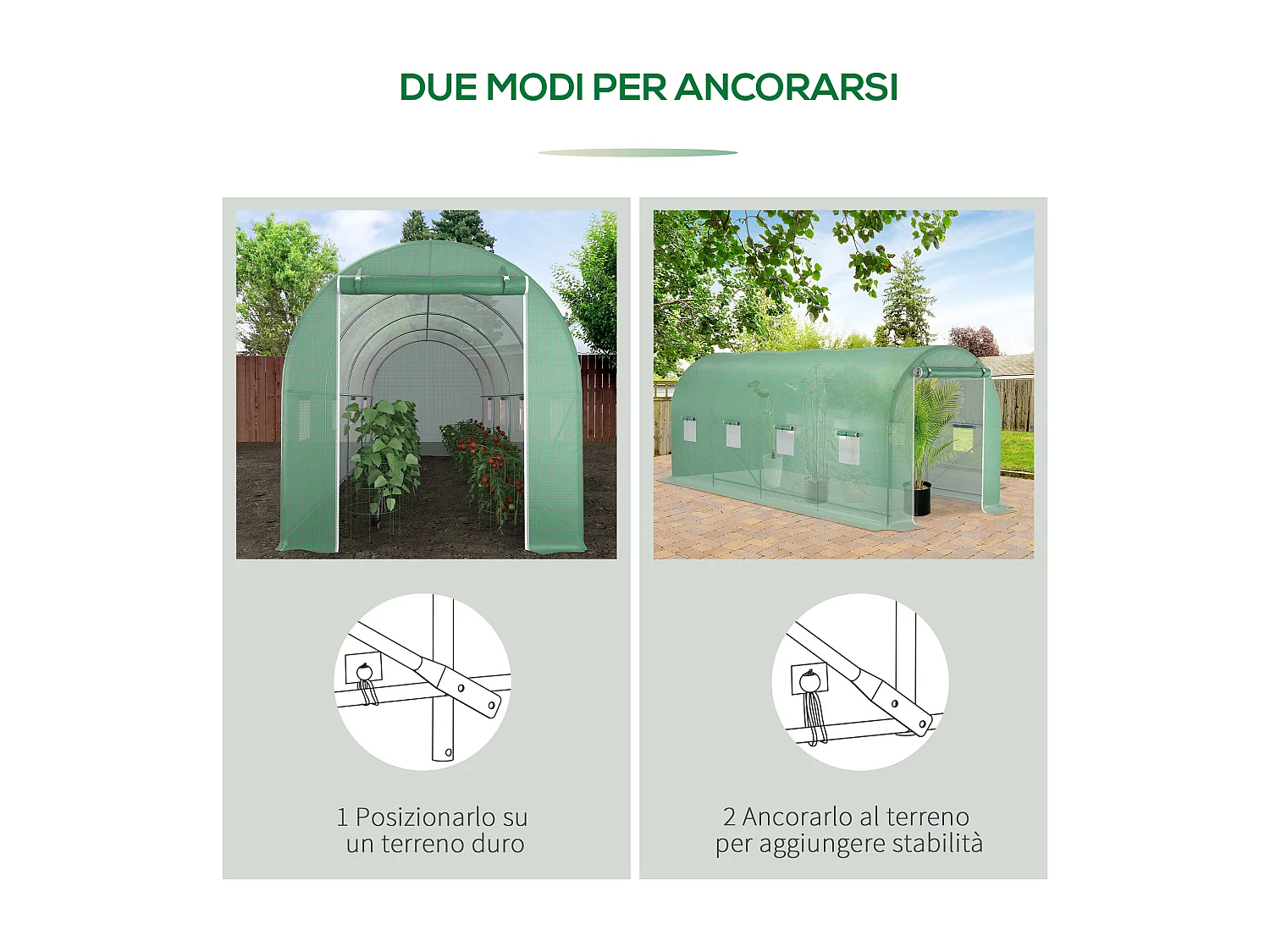 Serra a tunnel 5x2x2m con 8 finestre e porta avvolgibile
