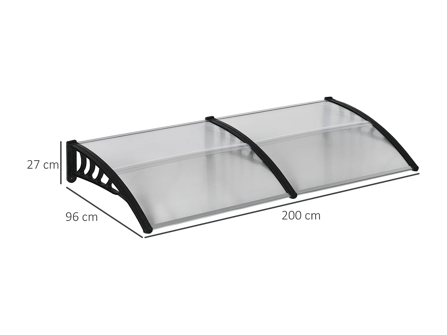 Pensilina da esterno in policarbonato 200x96x27cm trasparente