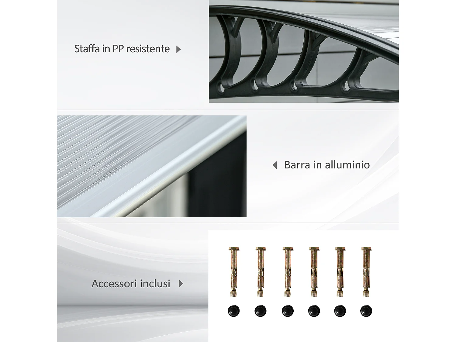 Pensilina da esterno in policarbonato 200x96x27cm trasparente