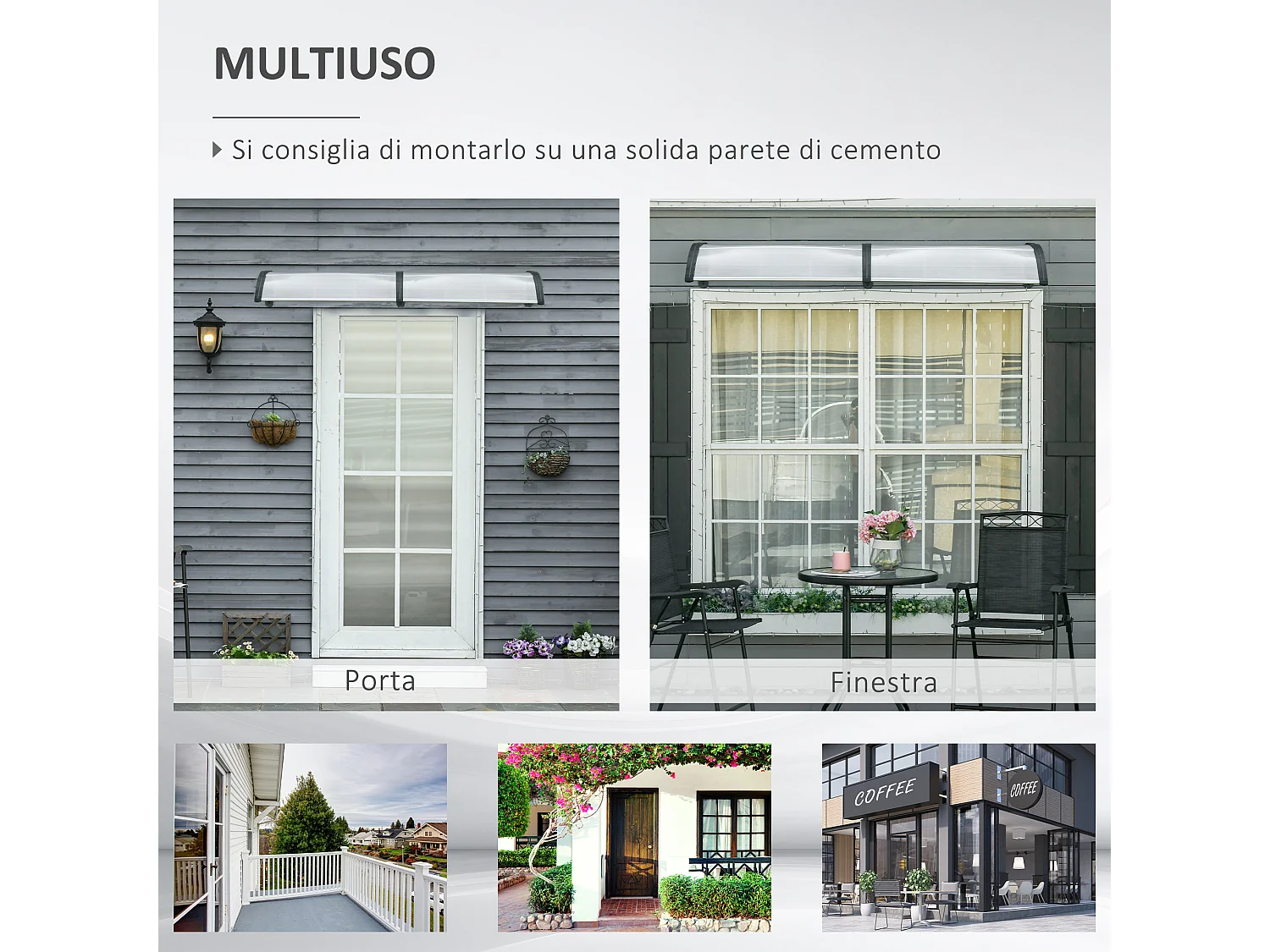 Pensilina da esterno in policarbonato 200x96x27cm trasparente