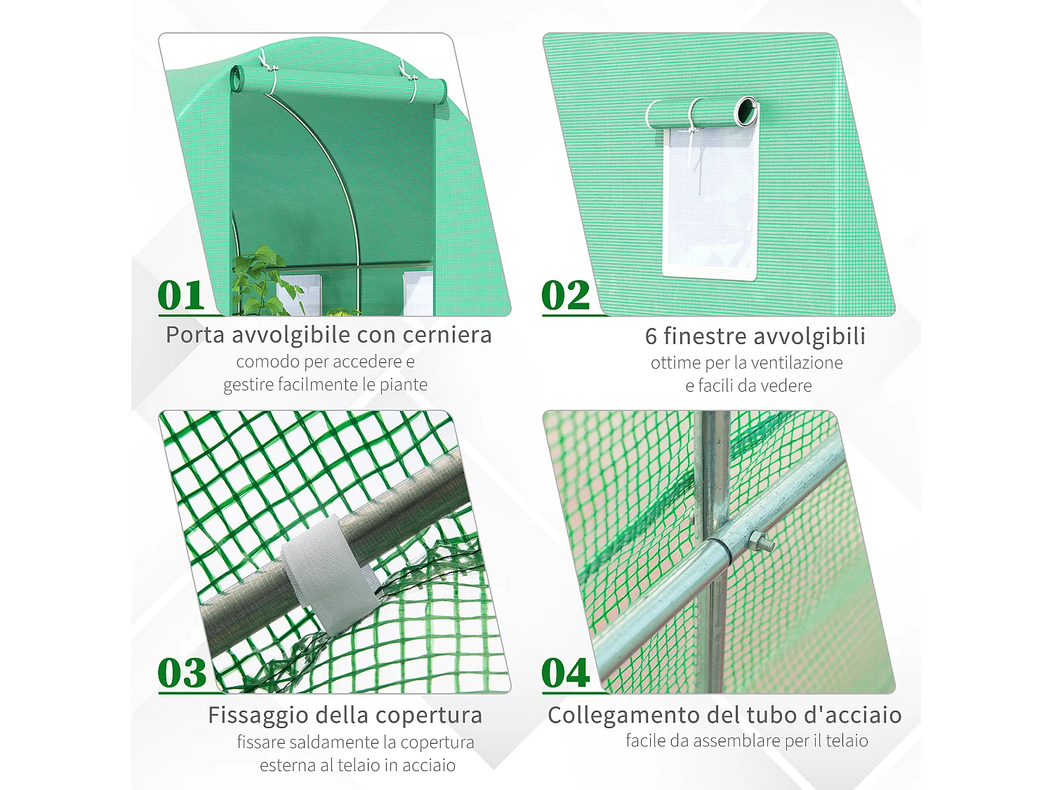 Serra a tunnel 4.5x2x2 m con picchetti e funi incluse verde
