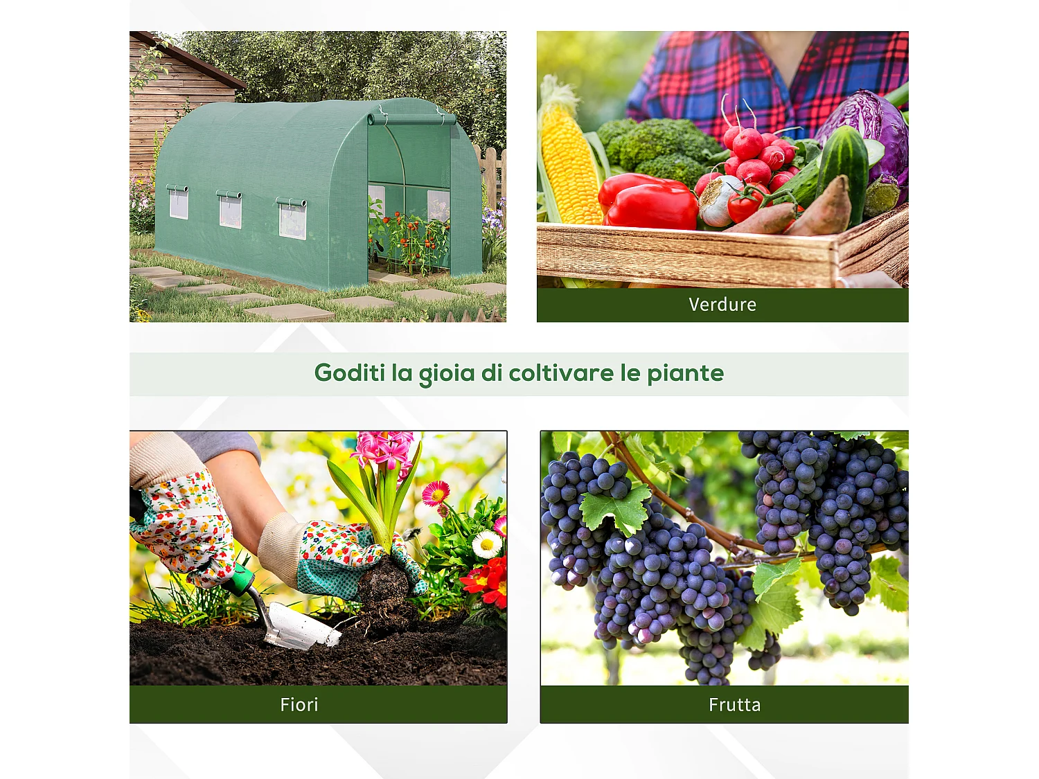 Serra a tunnel 4.5x2x2 m con picchetti e funi incluse verde