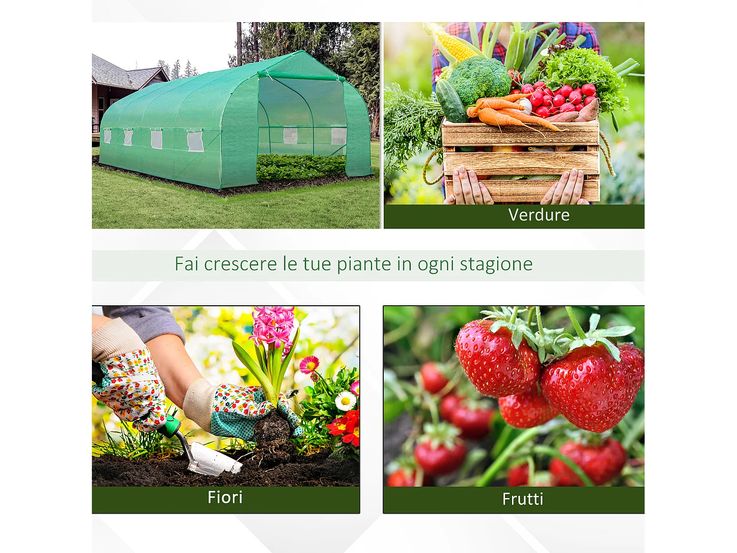 Serra a tunnel con 8 finestre laterali e ingresso avvolgibile verde