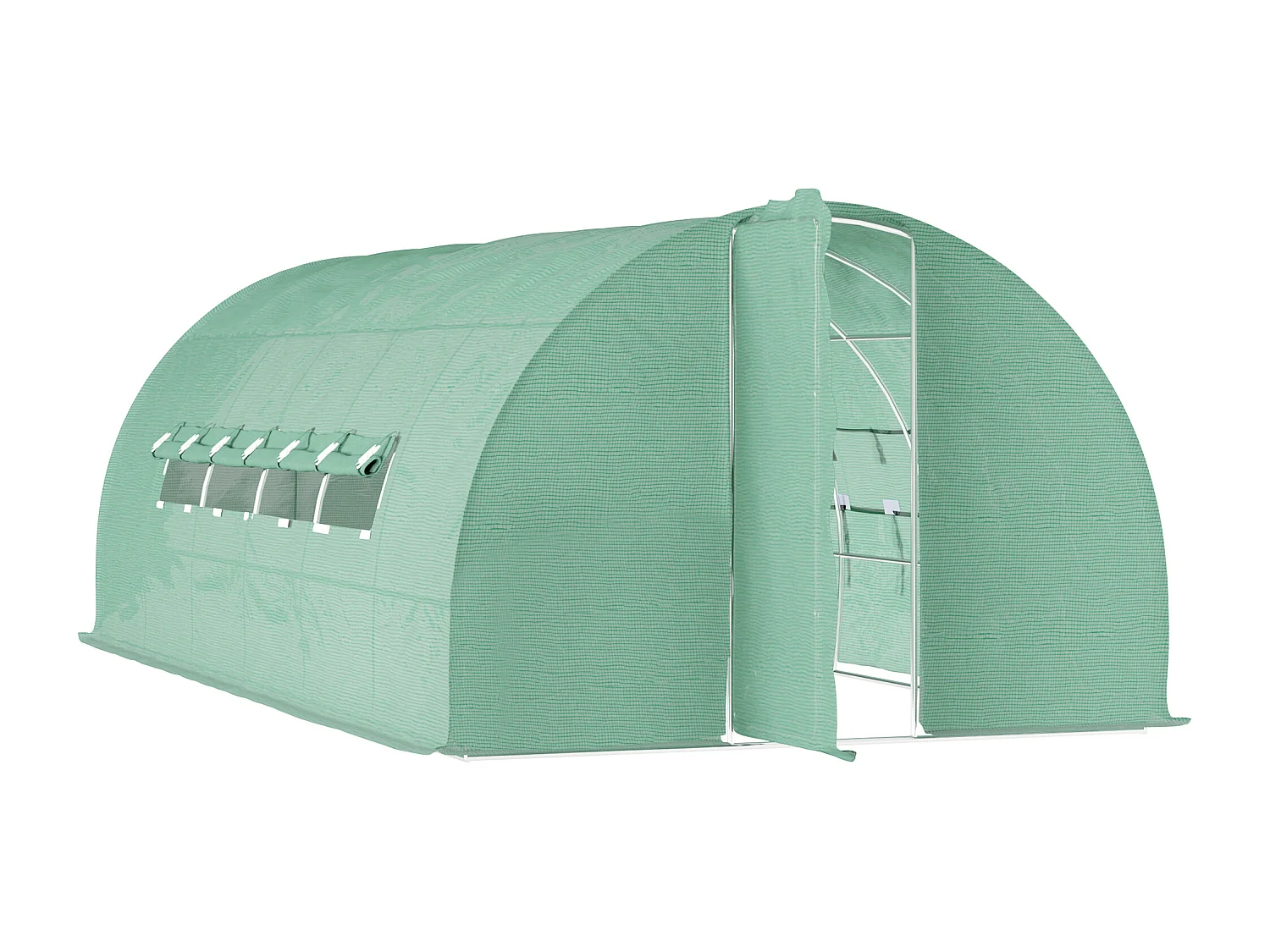 Serra da giardino a tunnel con 2 finestre in pe e tubi di ferro verde