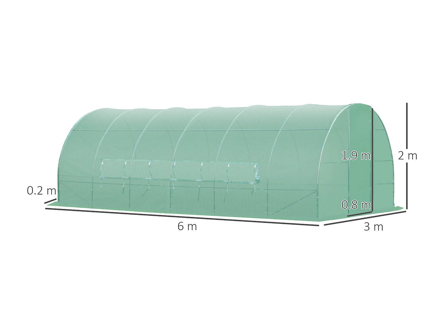 Serra da giardino a tunnel con 2 finestre in pe e tubi di ferro verde