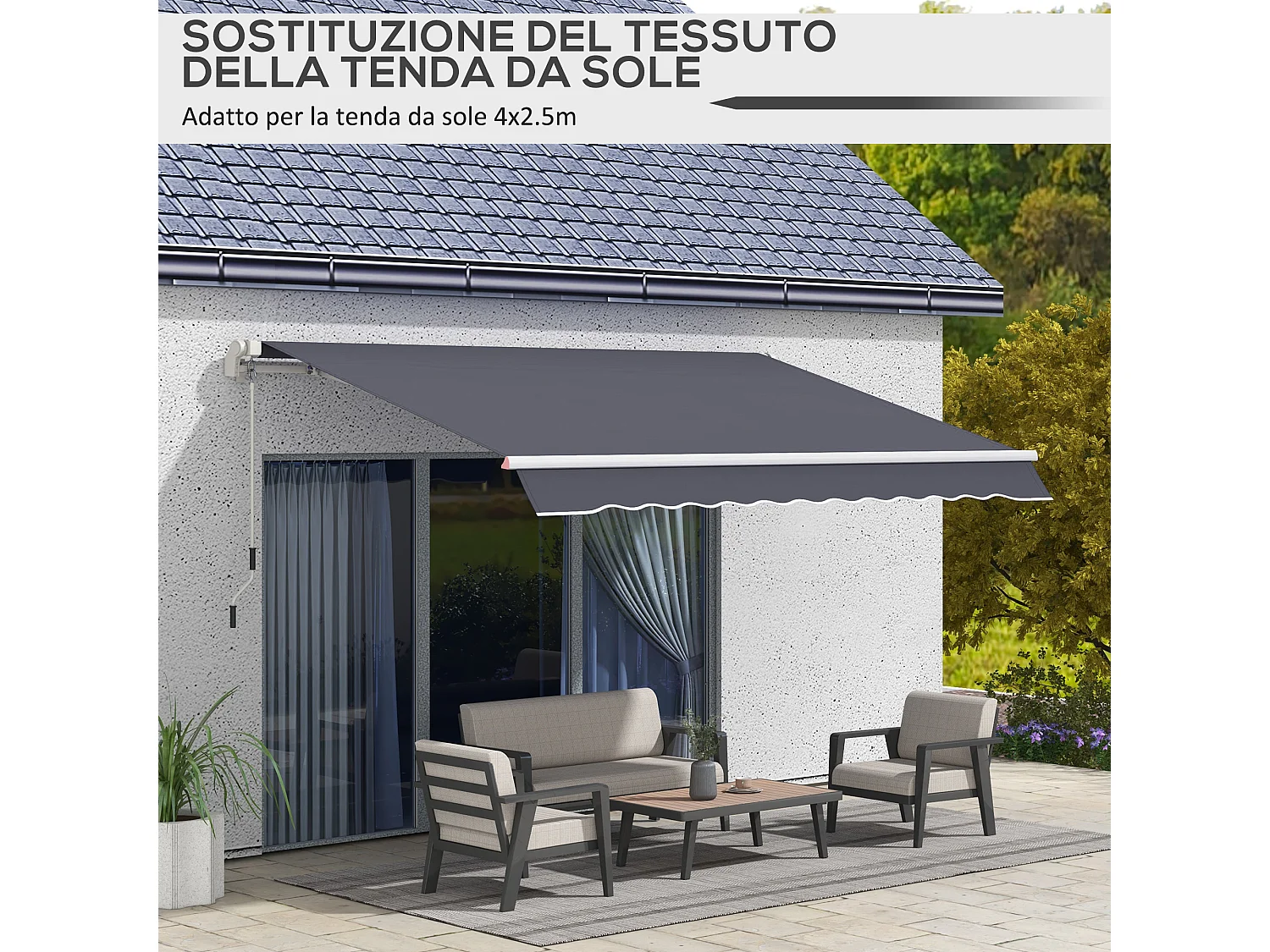 Telo di ricambio per tenda a bracci in poliestere da 3.6x2.5 m grigio