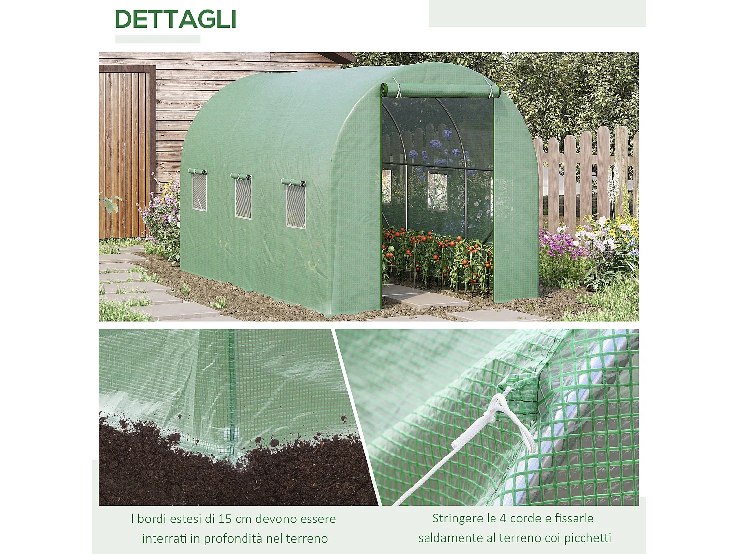 Serra per orto a tunnel 3.5x2x2m 6 finestre e porta con zip