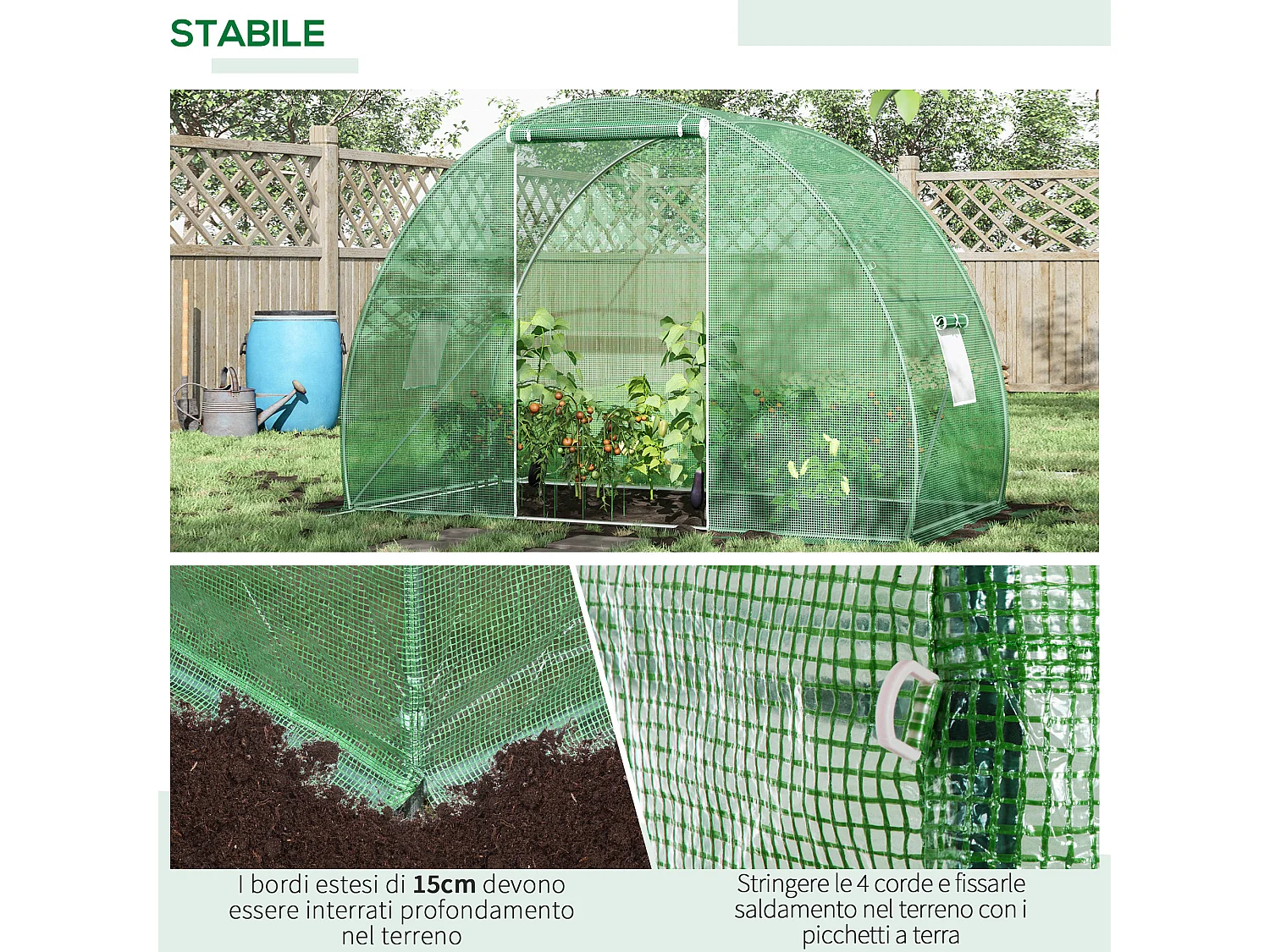 Serra tunnel porta avvolgibile finestre copertura pe 1.5x3x2m