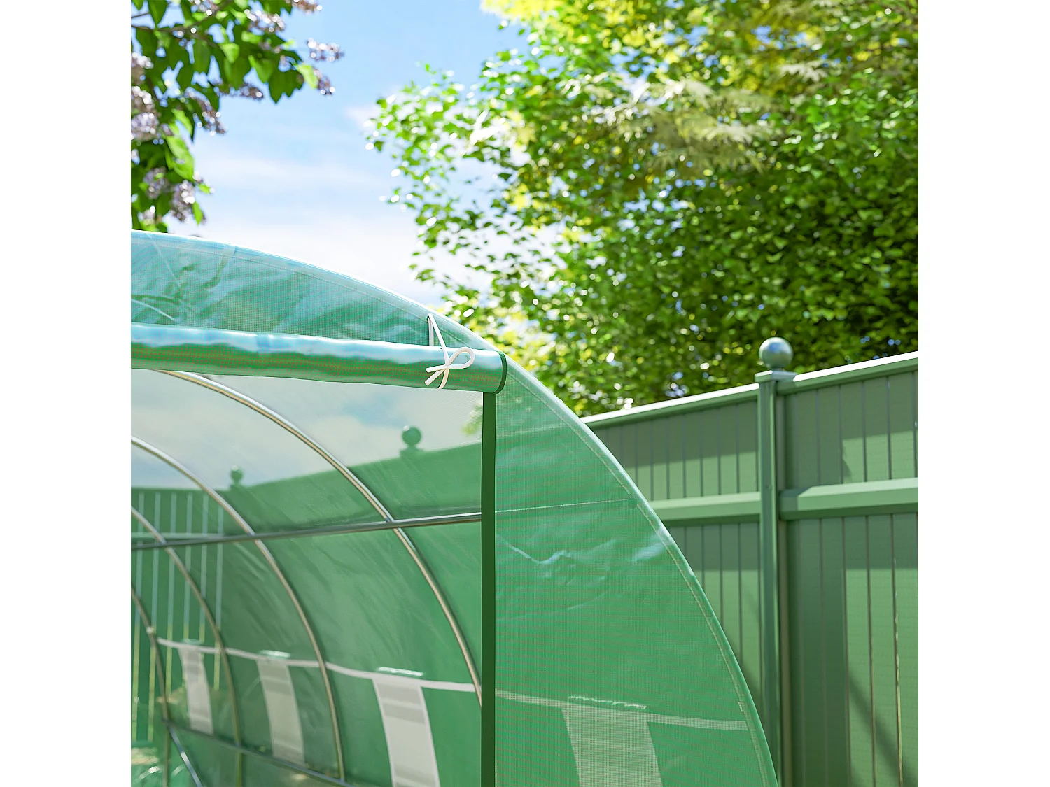 Serra a tunnel in acciaio e pe con 8 finestre 5.95x3x2 m verde