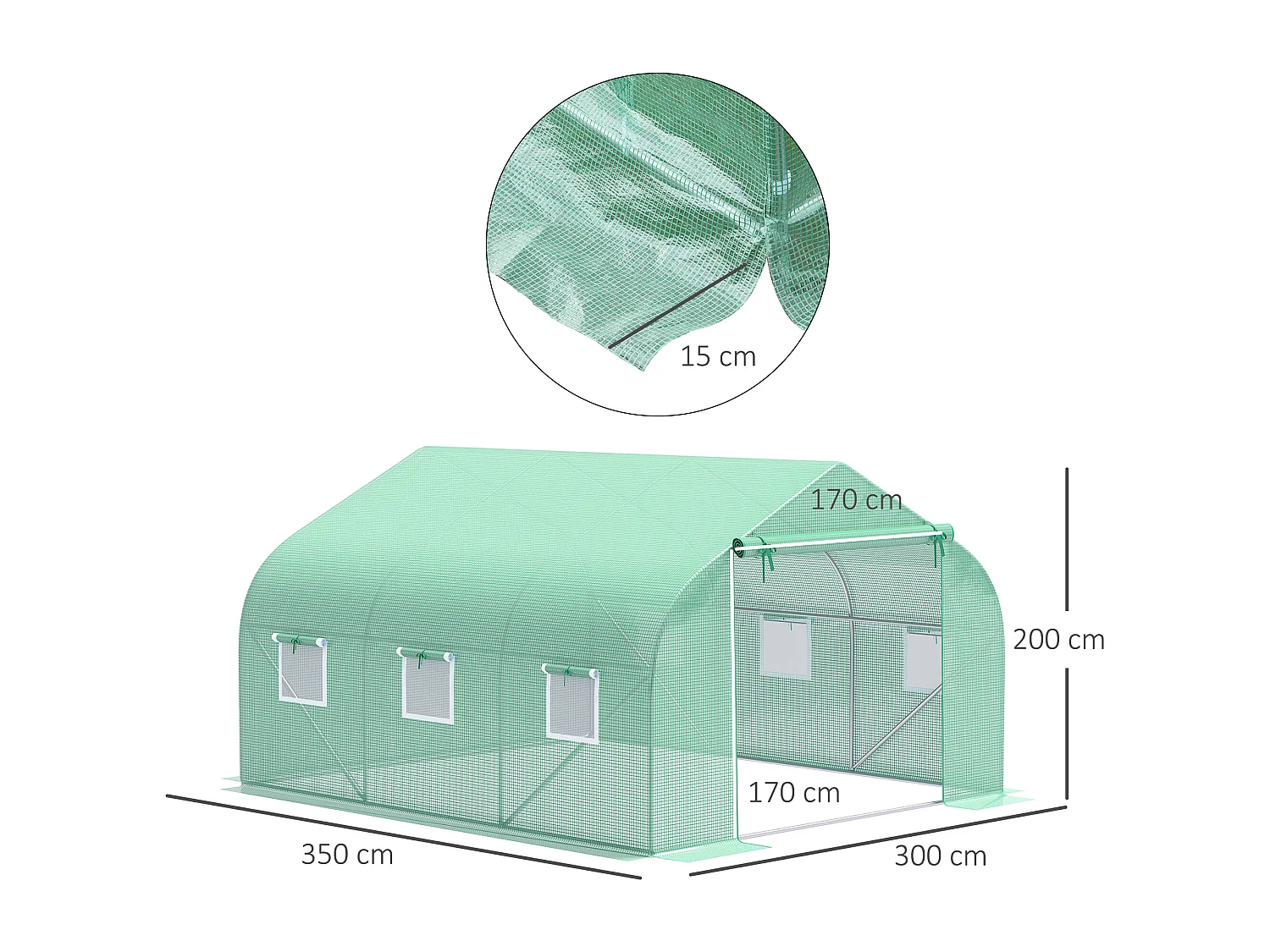 Serra per orto 3.5x3x2m con 6 finestre e porta avvolgibile