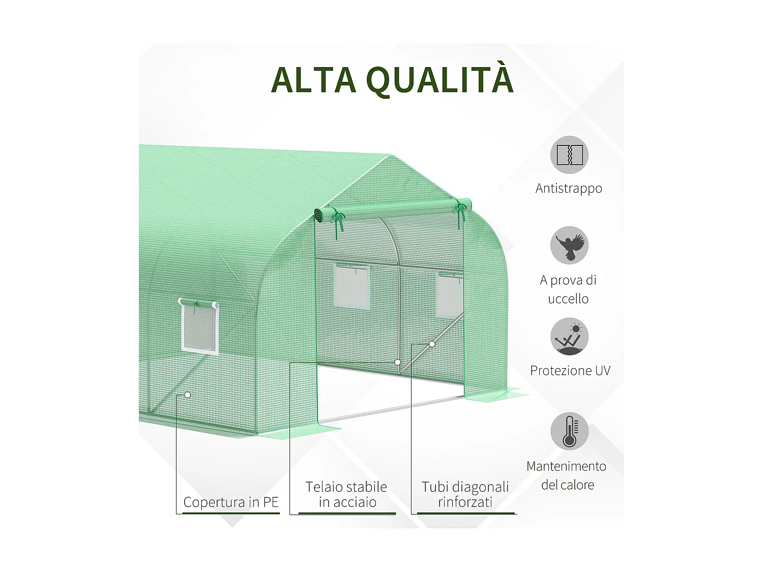 Serra per orto 3.5x3x2m con 6 finestre e porta avvolgibile