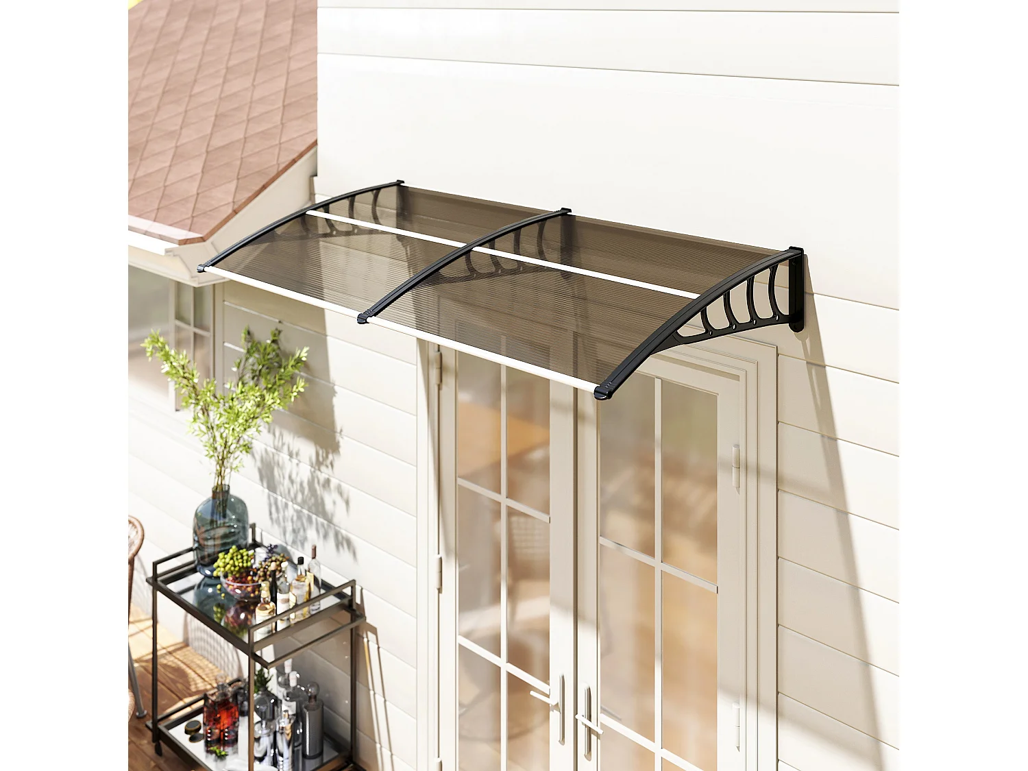 Pensilina da esterno in policarbonato 200x96x27cm marrone