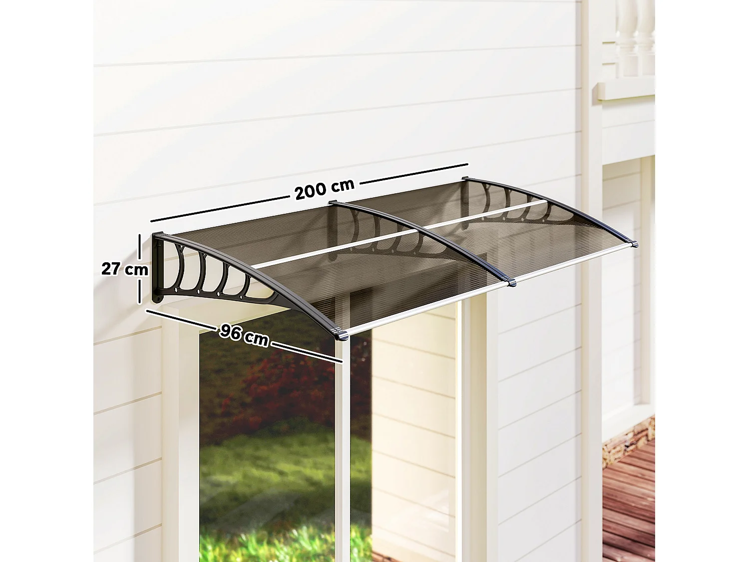 Pensilina da esterno in policarbonato 200x96x27cm marrone