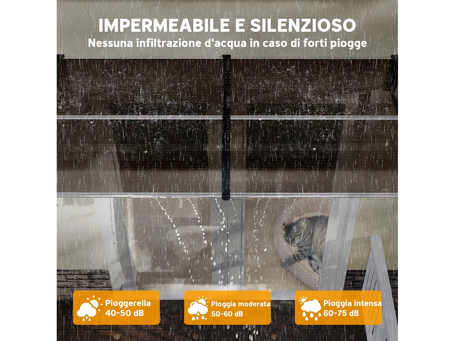 Pensilina da esterno in policarbonato 200x96x27cm marrone