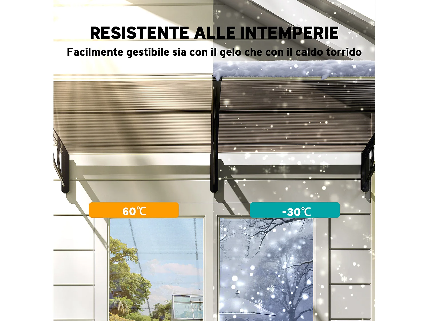 Pensilina da esterno in policarbonato 200x96x27cm marrone