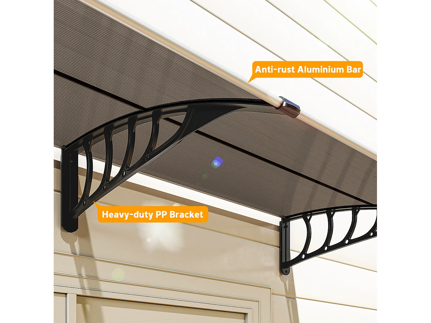 Pensilina da esterno in policarbonato 200x96x27cm marrone