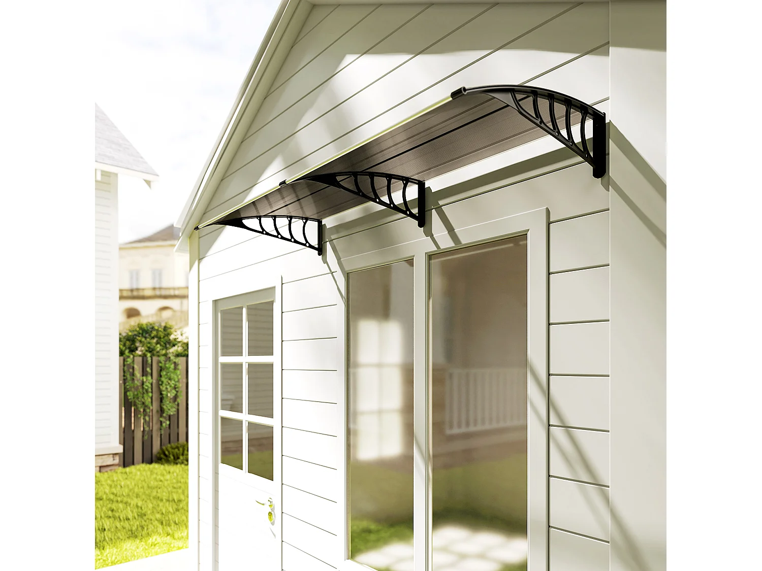 Pensilina da esterno in policarbonato 200x96x27cm marrone