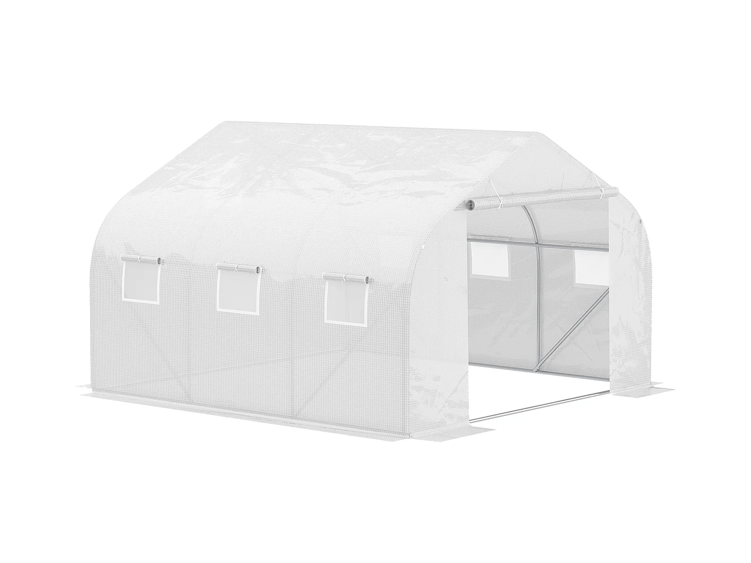 Serra a tunnel con 6 finestre a rete in metallo e pe 3.5x3 m bianca