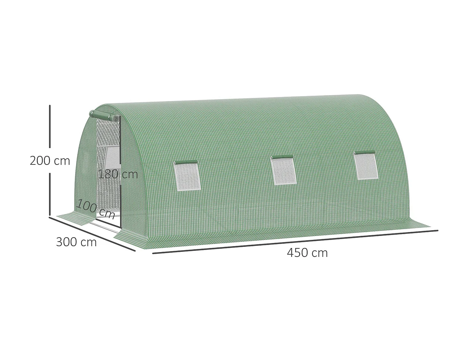 Serra a tunnel 4.5x3x2m con porta avvolgibile e 6 finestre