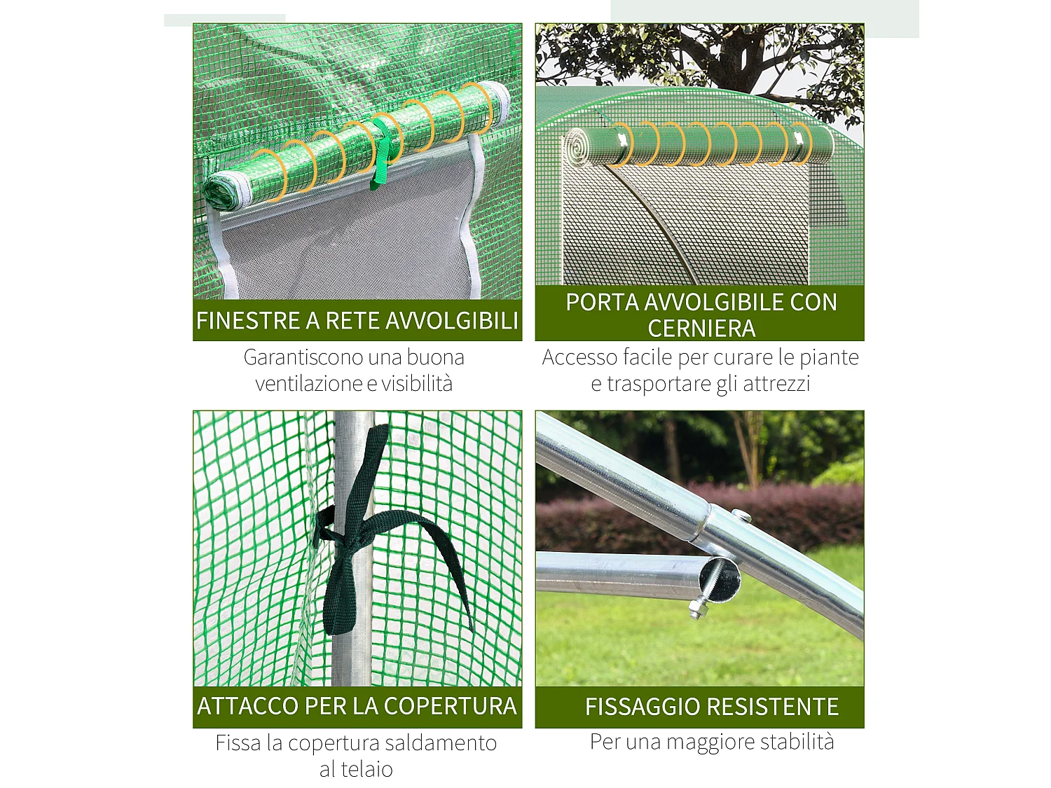 Serra a tunnel 4.5x3x2m con porta avvolgibile e 6 finestre