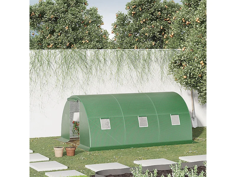 Serra a tunnel 4.5x3x2m con porta avvolgibile e 6 finestre