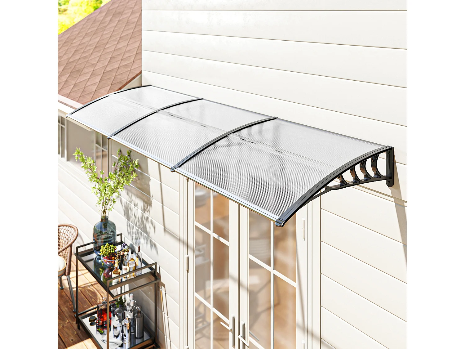 Tettoia per esterni ricurva con viti in policarbonato pp e alluminio