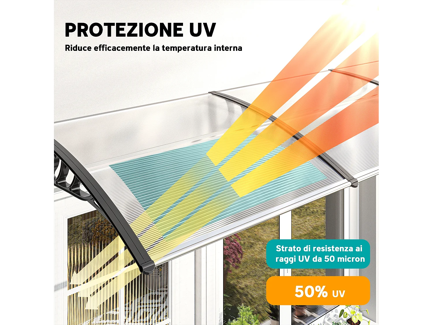 Tettoia per esterni ricurva con viti in policarbonato pp e alluminio
