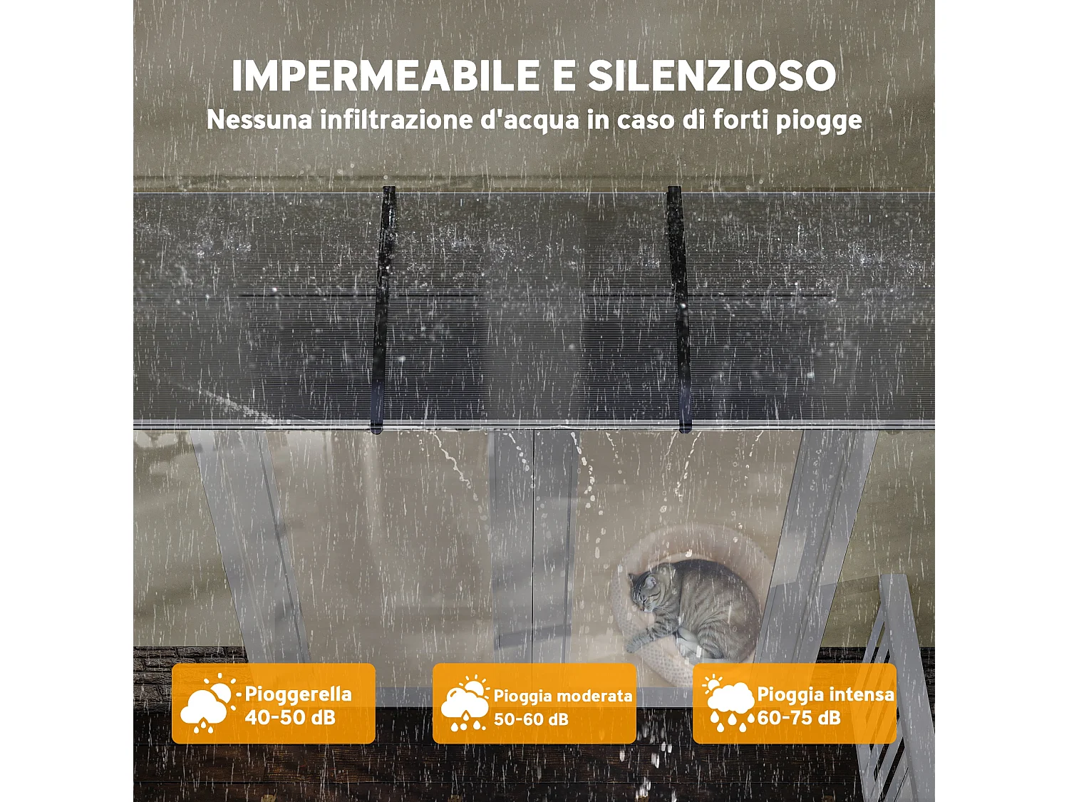 Tettoia per esterni ricurva con viti in policarbonato pp e alluminio