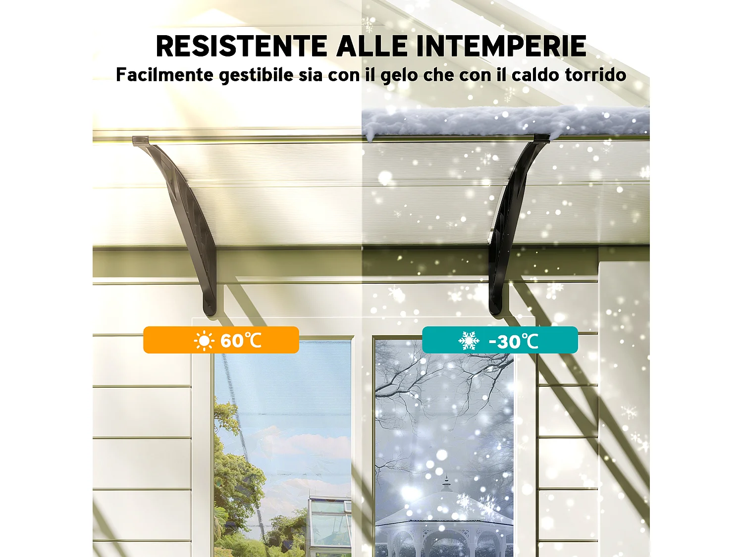 Tettoia per esterni ricurva con viti in policarbonato pp e alluminio