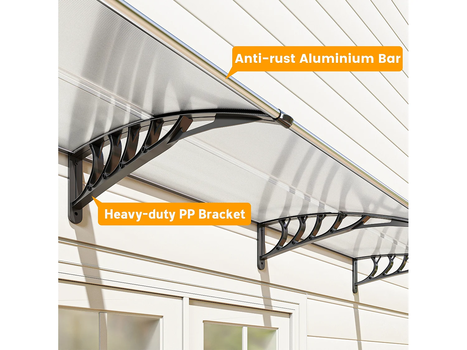 Tettoia per esterni ricurva con viti in policarbonato pp e alluminio