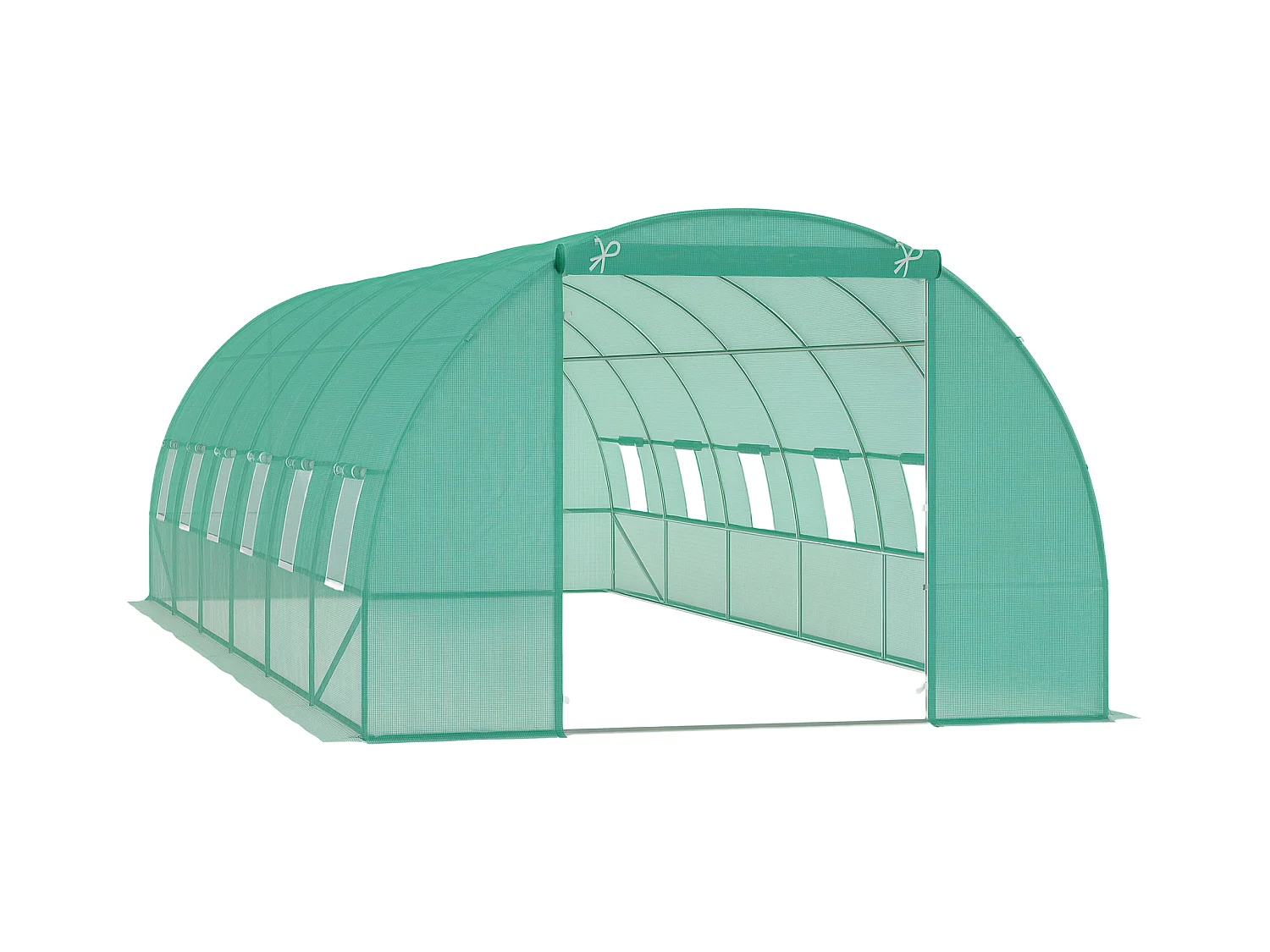 Serra da giardino a tunnel con rivestimento in plastica verde