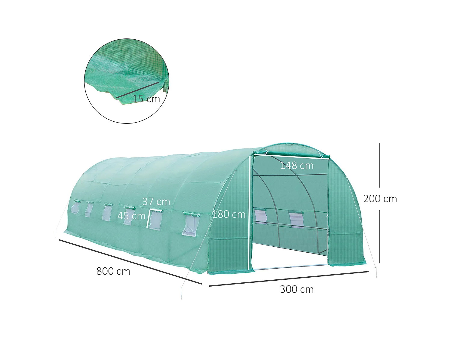 Serra da giardino a tunnel con rivestimento in plastica verde