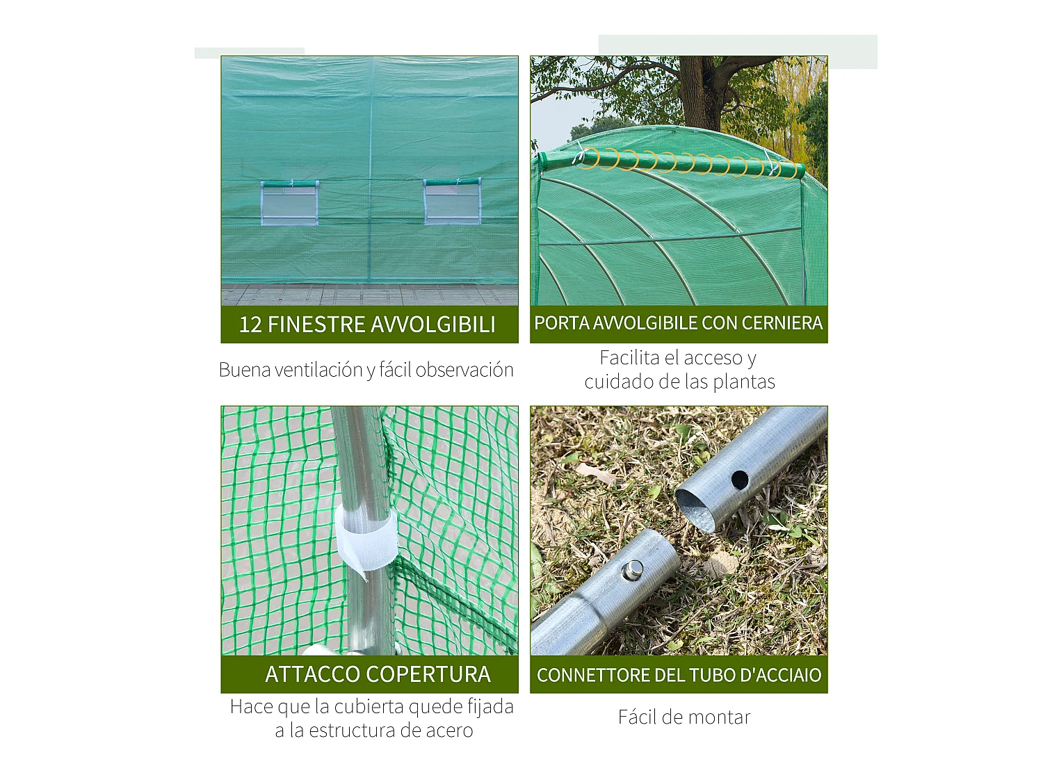 Serra da giardino a tunnel con rivestimento in plastica verde