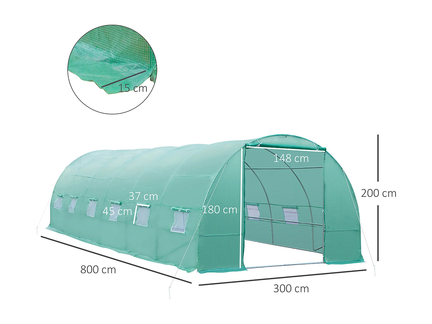 Serra da giardino a tunnel con rivestimento in plastica verde