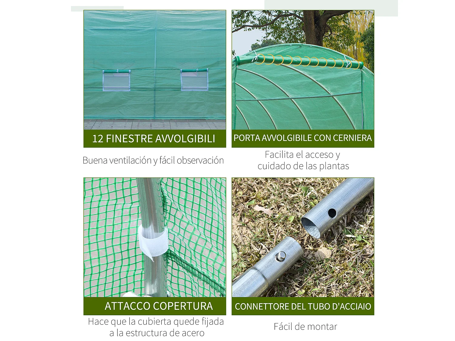 Serra da giardino a tunnel con rivestimento in plastica verde